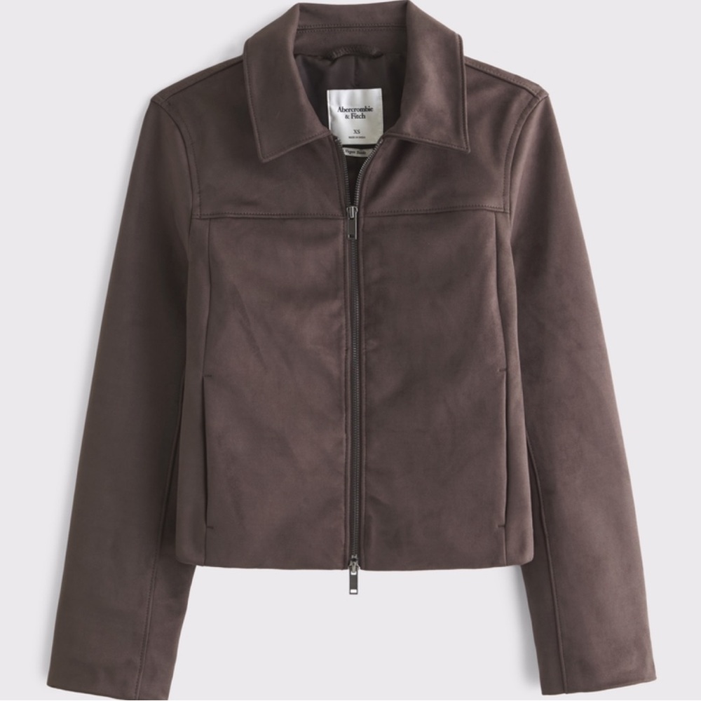 Abercrombie & Fitch Women's Slim Zip Vegan Suede Jacket in Dark Brown, Size: XS